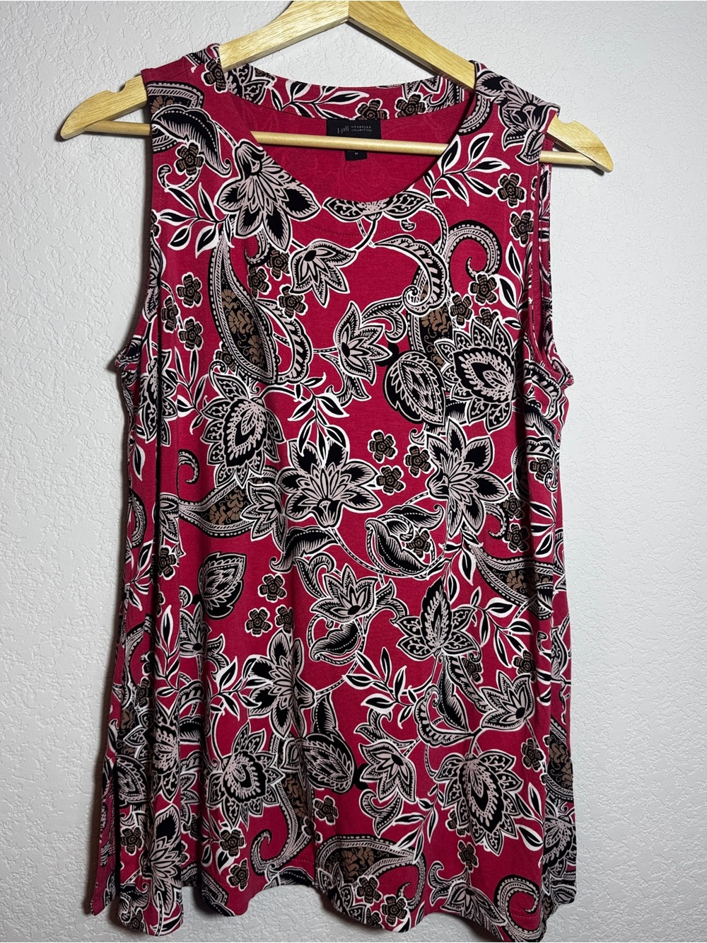 J Jill Tunic Top Womens M pink paisley Floral Sleeveless Swing A Line Stretch